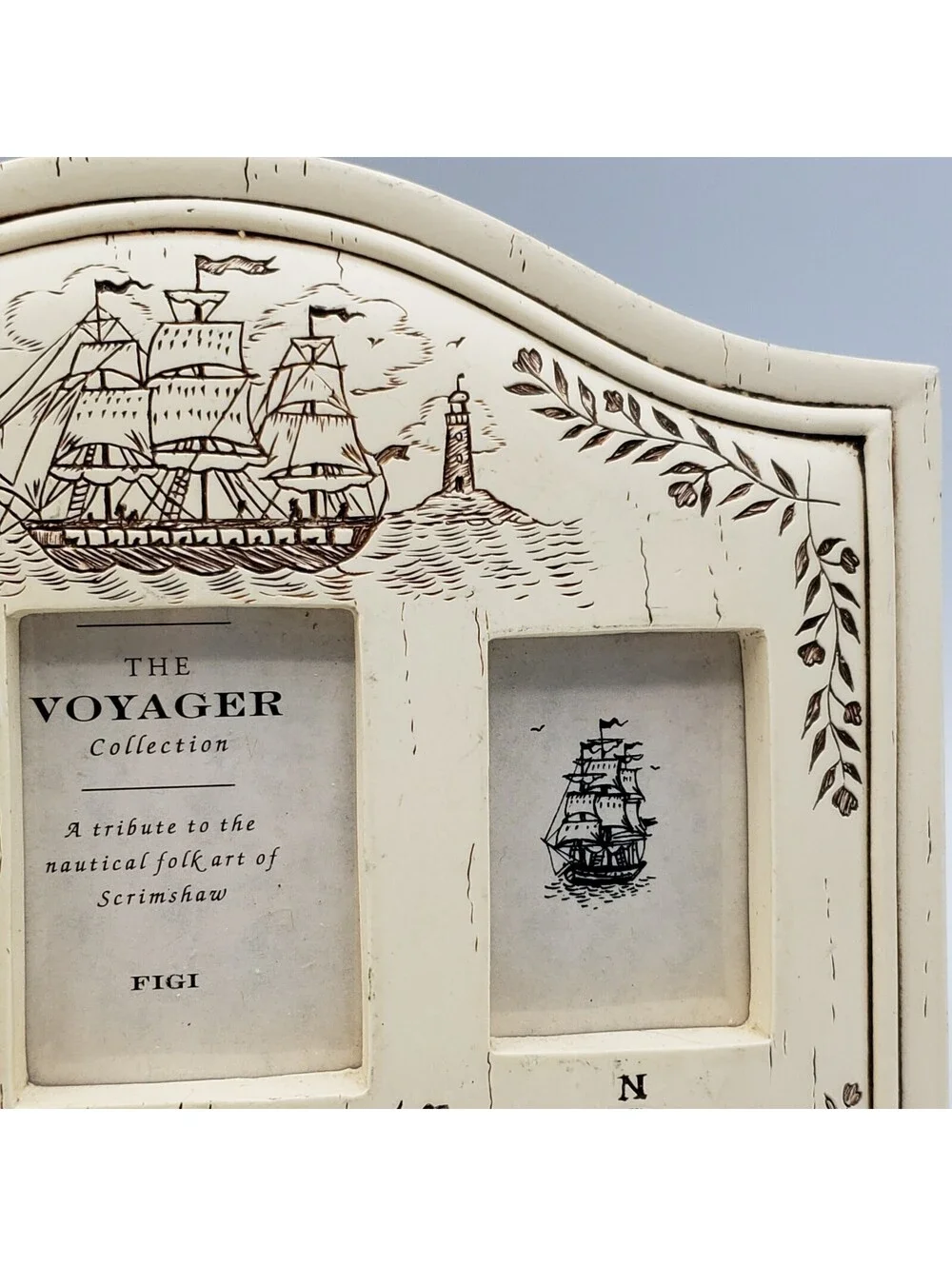 FIGI Nautical Folk Art Faux Scrimshaw 3 Picture Photo Frame Voyager Collection